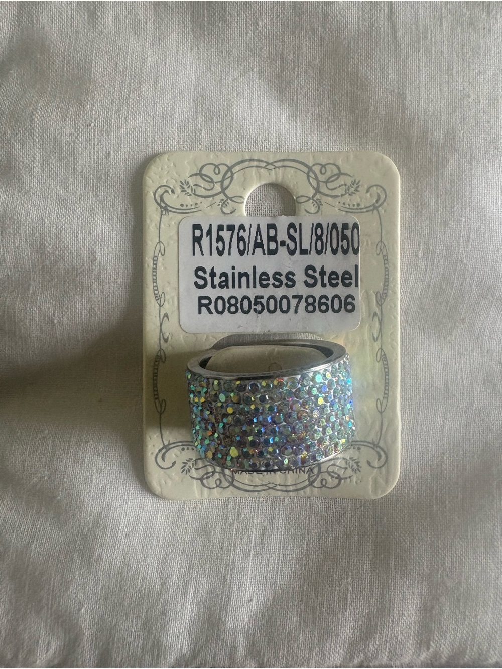 Stainless Steel Crystal Pavé Wide Band Ring - Iridescent